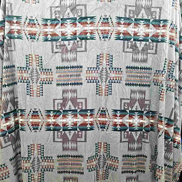Native Aztec Blanket Very Light Gray with Greens and Browns - Plush Fleece Blanket