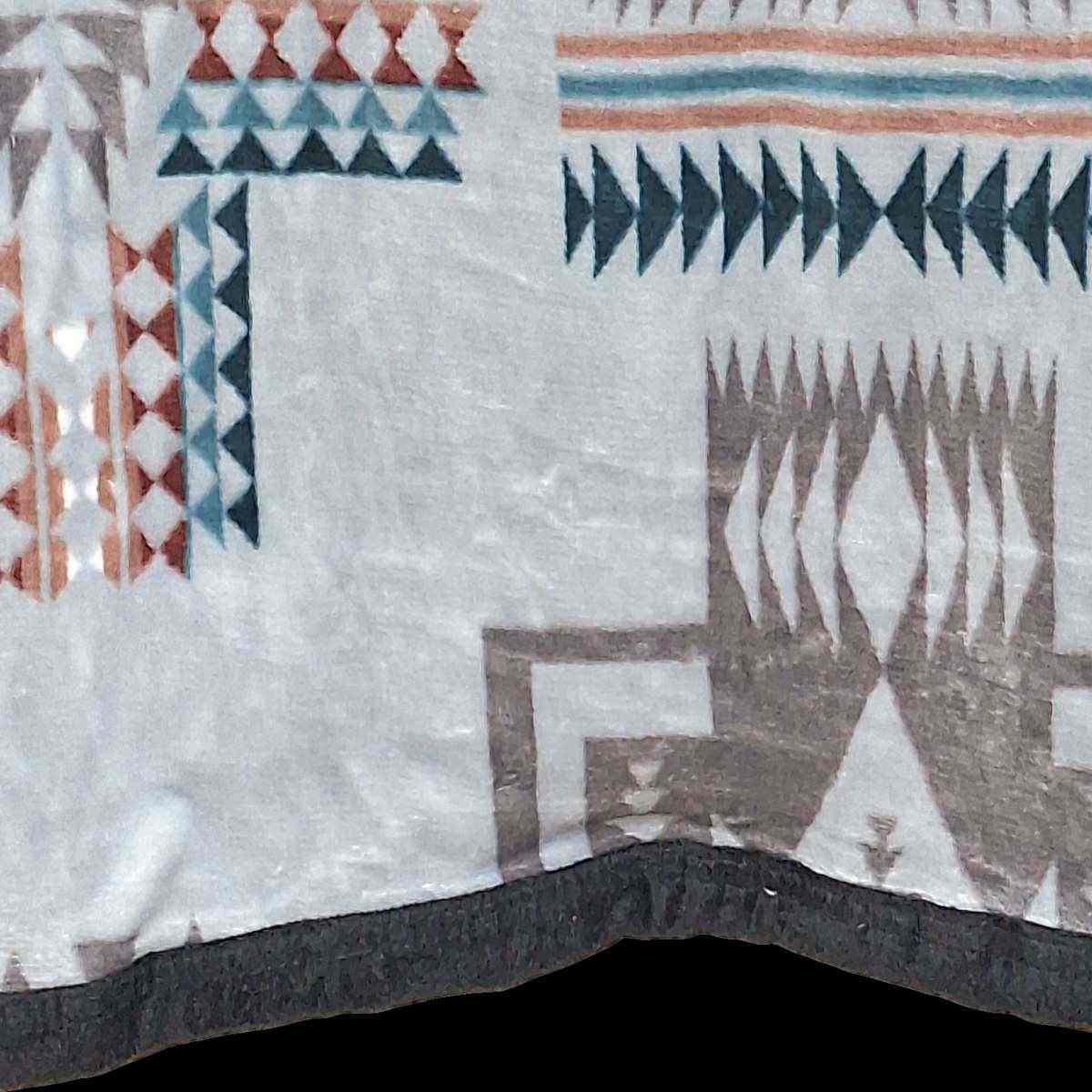 Native Aztec Blanket Very Light Gray with Greens and Browns - Plush Fleece Blanket