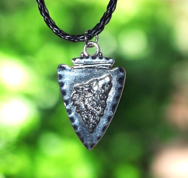 Wolf Arrowhead Black Cord Necklace