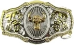 Charro Belt Buckle - Bull - Silver and Gold - Small