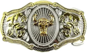 Charro Belt Buckle - Bull - Silver and Gold - Small