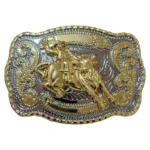 Bull Rider Belt Buckle - Silver and Gold
