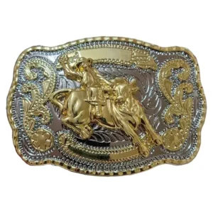 Bull Rider Belt Buckle - Silver and Gold
