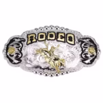 Charro Belt Buckle - Bull Rider - Silver Gold Black - Large