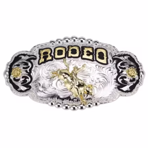 Charro Belt Buckle - Bull Rider - Silver Gold Black - Large