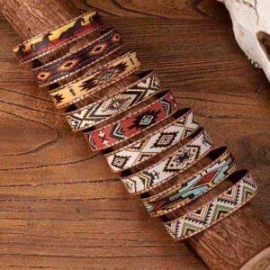 Copper Cuff Bracelets With Colorful Native-Aztec Inlay