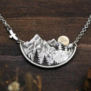 mountains with eagle cutout necklace silver 113