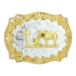 Praying Cowboy Belt Buckle - Silver and Gold Filigree - Small