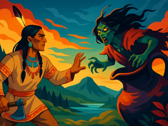 How the story of Glooskap and Pook-jin-skwess, the evil pitcher, is told by the Passamaquoddy Indians