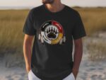 Black T-shirt with bear paw medicine wheel design