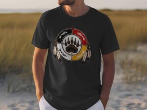 Black T-shirt with bear paw medicine wheel design